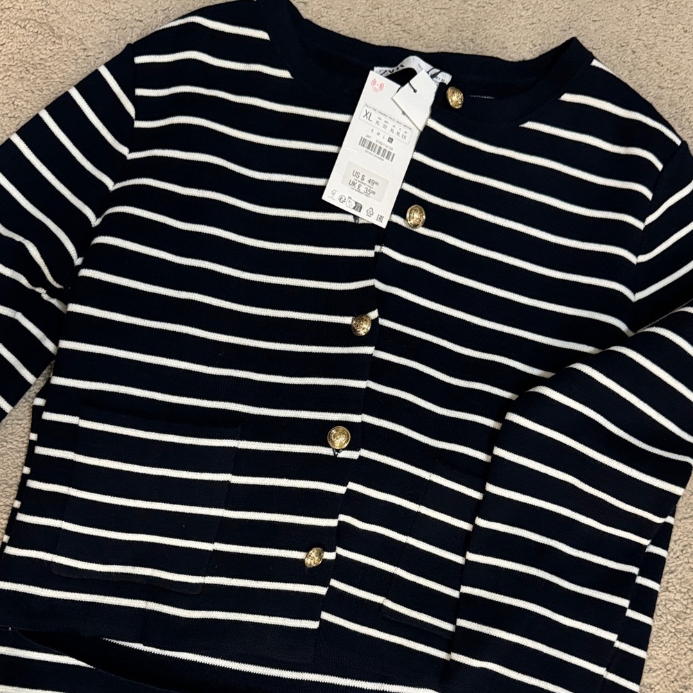 Zara Navy and White Striped Pencil Skirt - Picture 3 of 4